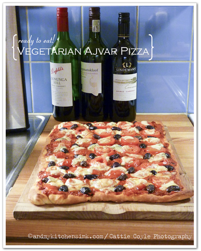 Vegetarian pizza with tomatoes and olives